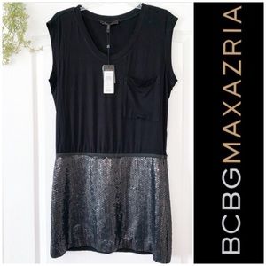 NWT BCBG Black T-Shirt Sequin Dress
